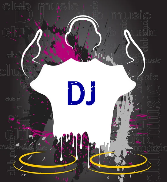 Silhouet van de dj tegen grunge — Stockvector