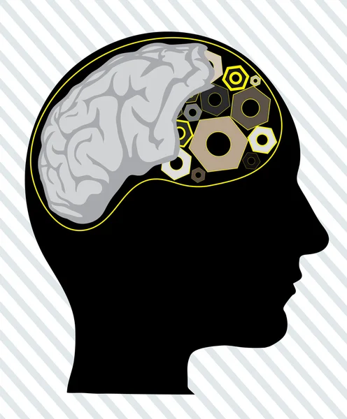 Human head with the tool instead of the brain — Stock Vector