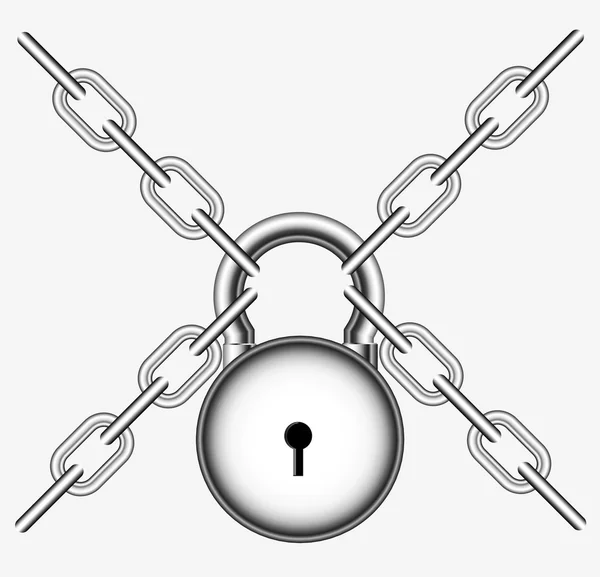 Lock on a chain on a gray background — Stock Vector