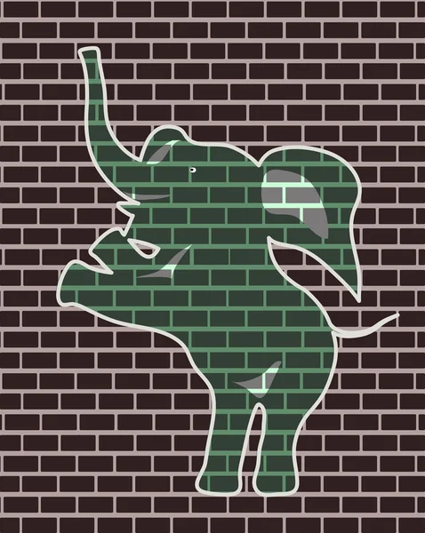 Dibujo de un elefante en una pared de ladrillo — Vector de stock