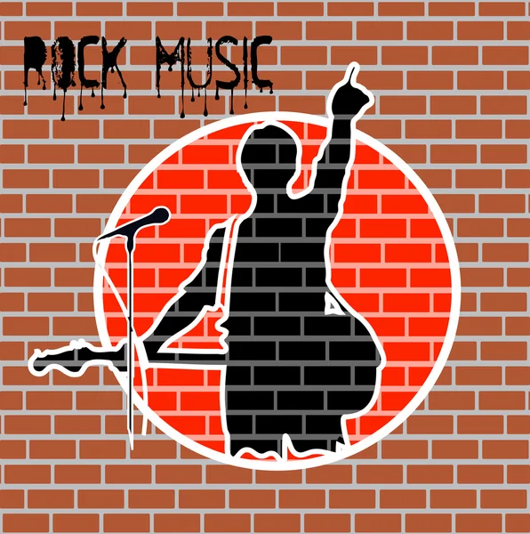 れんが造りの壁描画ロックの音楽家 — ストックベクタ