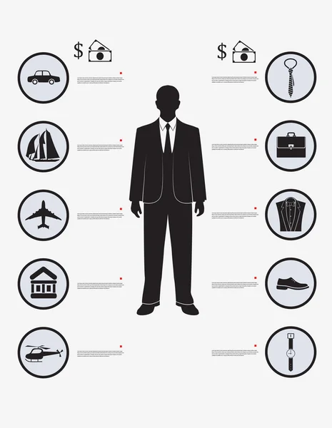 Infografía hombre de negocios de solvencia financiera — Archivo Imágenes Vectoriales