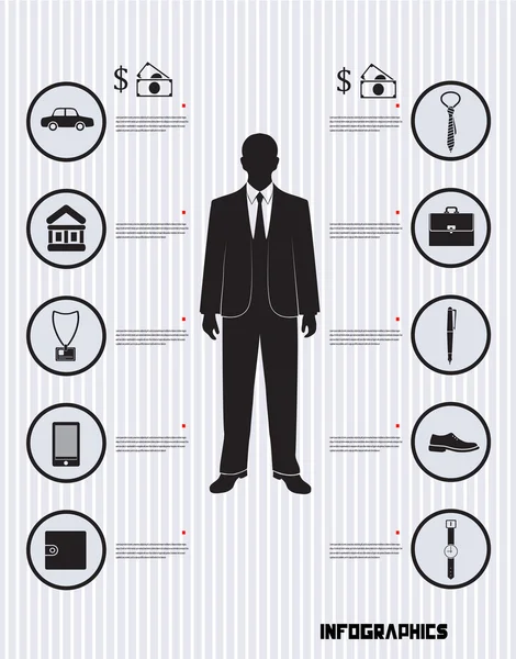 Infografía hombre de negocios de solvencia financiera — Archivo Imágenes Vectoriales