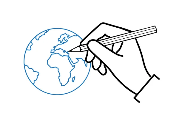 Hand draws the globe — Stock Vector