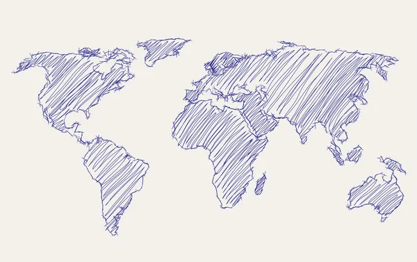 Mapa del mundo dibujo a mano alzada — Vector de stock