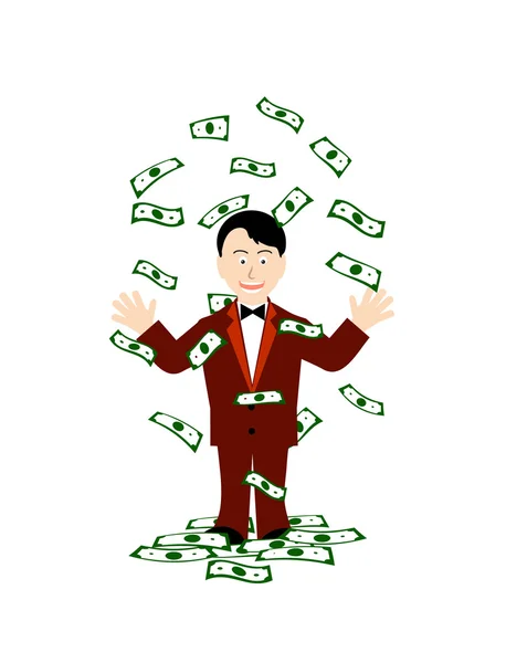 Cheerful person scatters dollars — Stock Vector