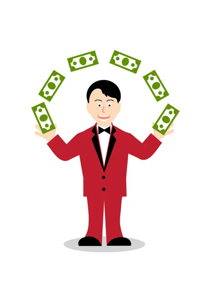 Cheerful person scatters dollars — Stock Vector