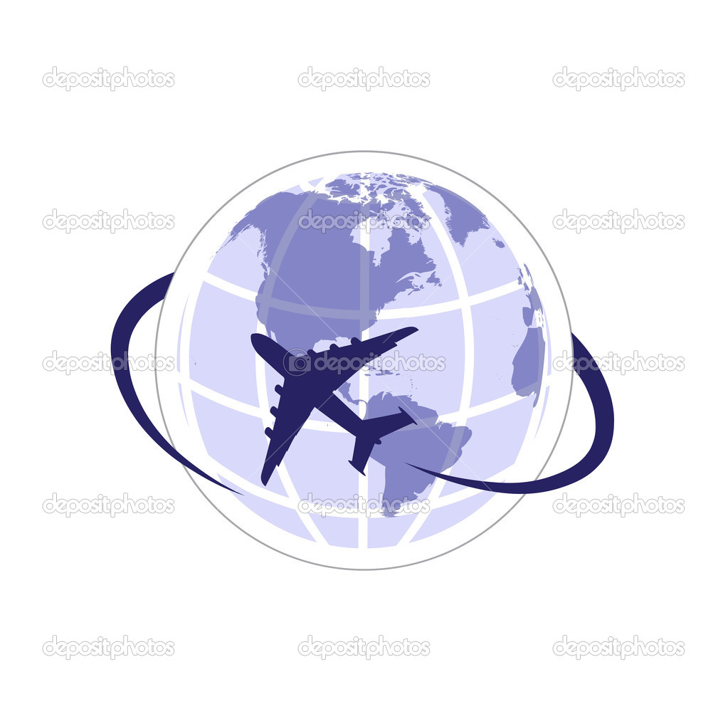 Plane on the background of the planet