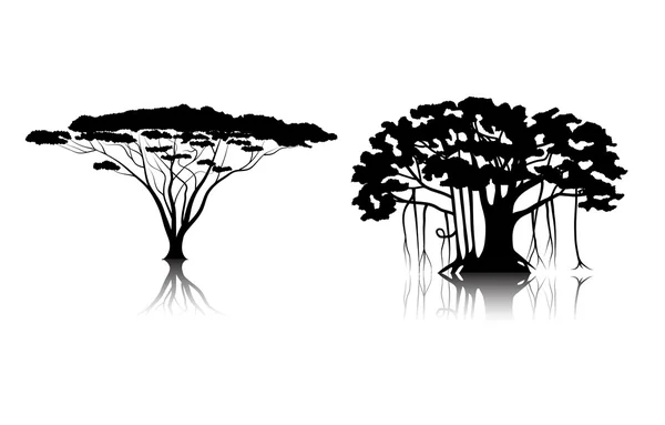 Siluetas de árboles tropicales — Vector de stock