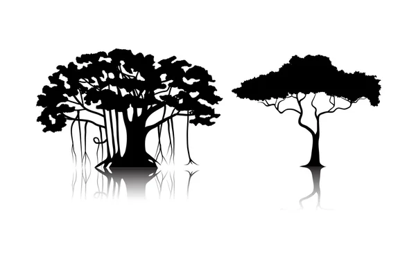 Silhuetas de árvores tropicais — Vetor de Stock