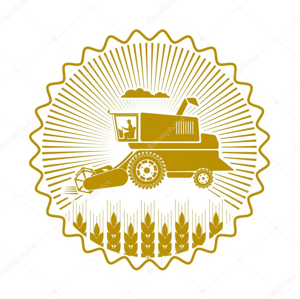 icon combine harvester of wheat ears