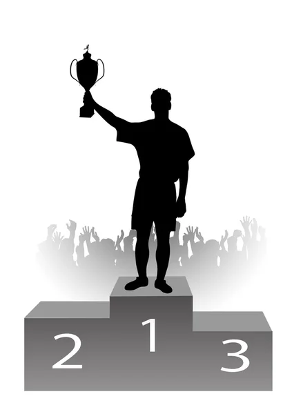 Silhouette of the champion on a pedestal — Stock Vector