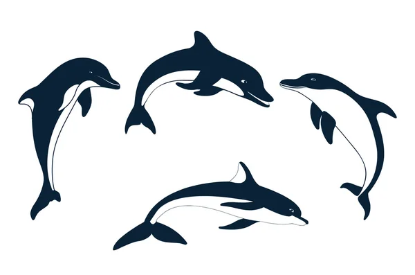 Набор силуэтов дельфинов — стоковый вектор