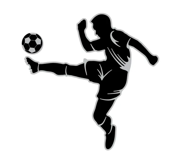 Silhouette d'un footballeur donnant un coup de pied au ballon — Image vectorielle