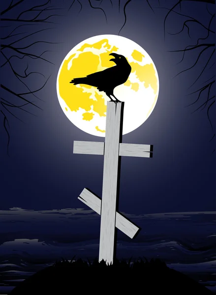 Raven sentado na cruz — Vetor de Stock