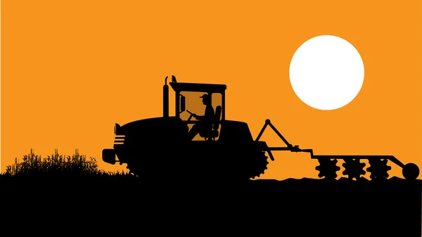 Tractor plowing field — Stock Vector