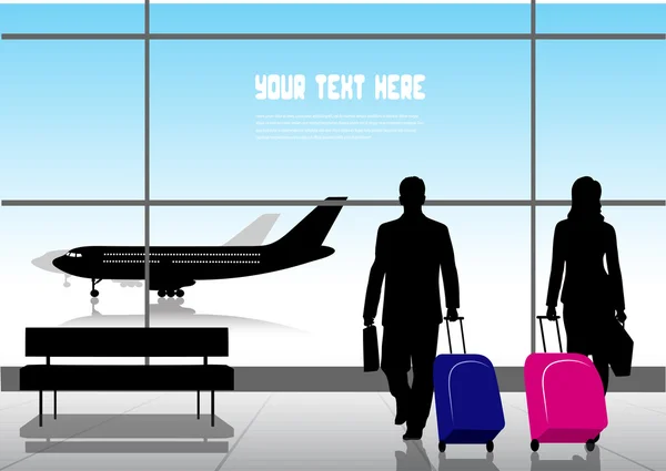 Silueta personas en un aeropuerto — Vector de stock