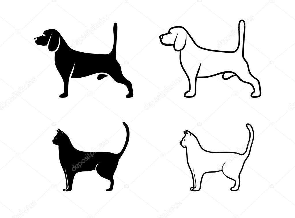 Perro y gato blanco y negro Imagen Vectorial de © matc #49262997