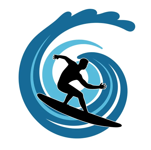 Surfista en olas — Vector de stock