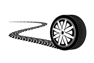Automobile wheel leaving a trace clipart