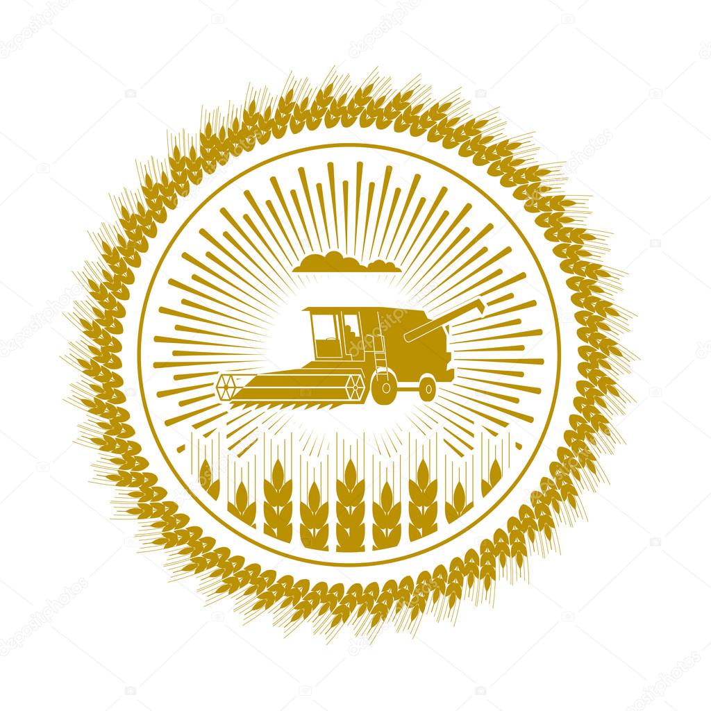 icon combine harvester of wheat ears