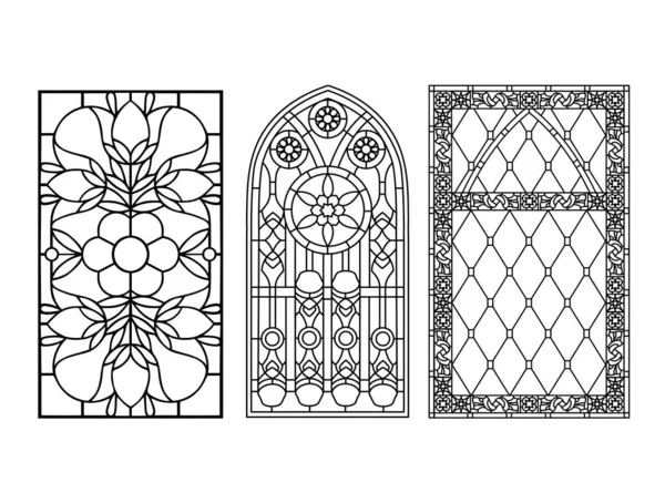 Goottilaiset Ikkunat Vintage Kehykset Kirkon Lasimaalaukset — vektorikuva