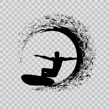 Dalga vektör illüstrasyonunda sörfçü