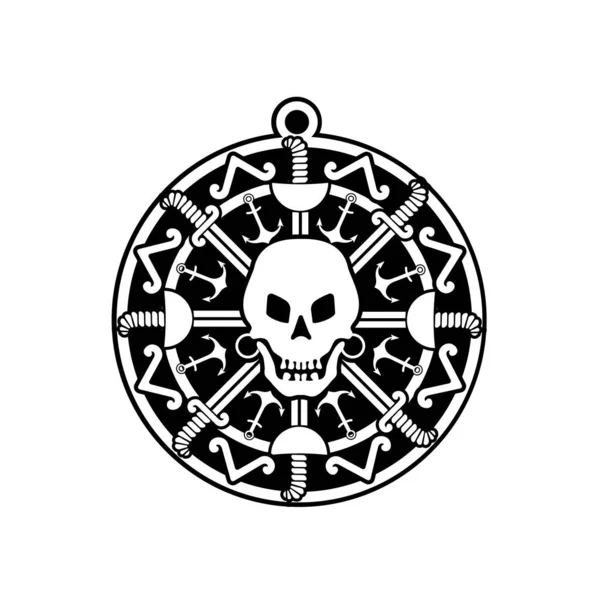 Ilustração Vetor Medalhão Pirata Velho —  Vetores de Stock