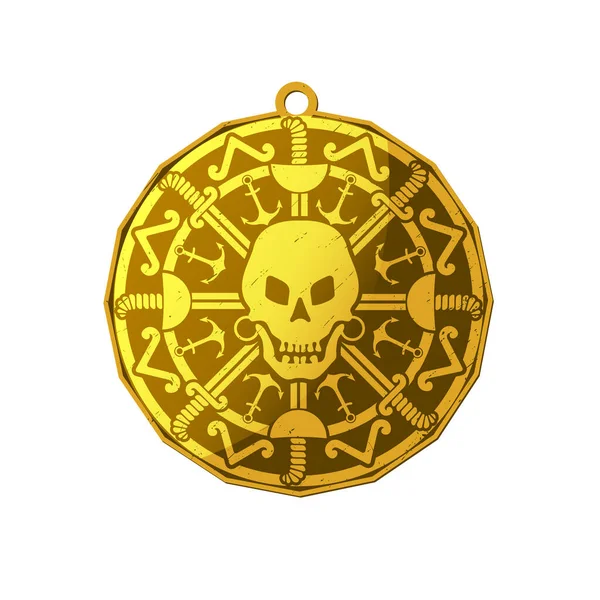 Gouden Piraat Medaillon Vector Illustratie — Stockvector