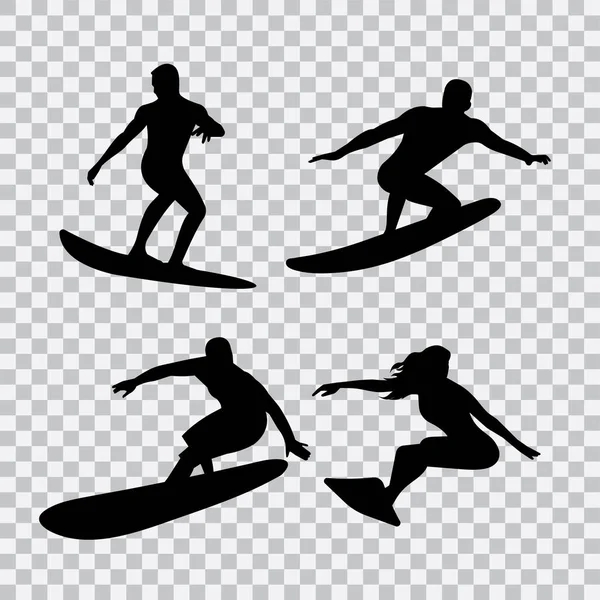 Set Surfers Een Transparante Achtergrond — Stockvector