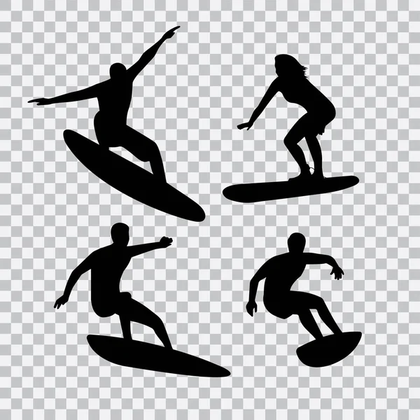 Şeffaf Bir Arkaplanda Sörfçüler Kümesi — Stok Vektör
