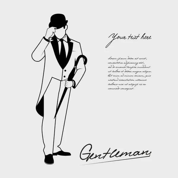 Gentleman Anglais Avec Une Illustration Vectorielle Canne — Image vectorielle