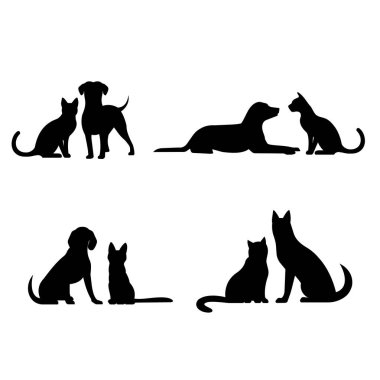 Kedi ve köpek siluetleri vektör çizimi
