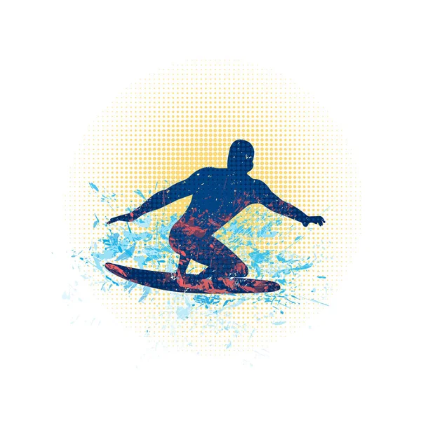 Surfer Illustratie Grunge Stijl — Stockvector