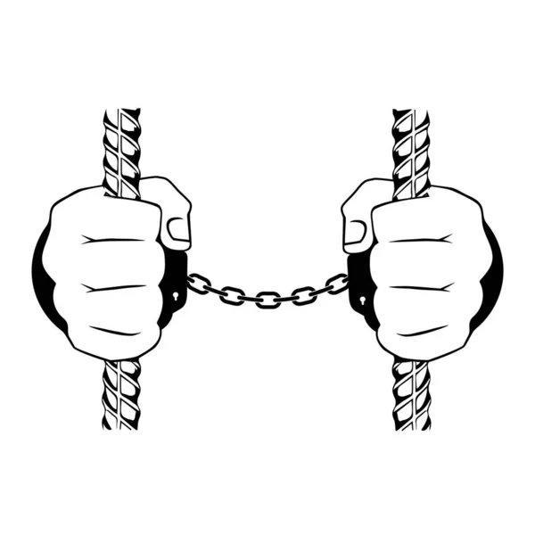 Hands Handcuffs Bars — Stock Vector