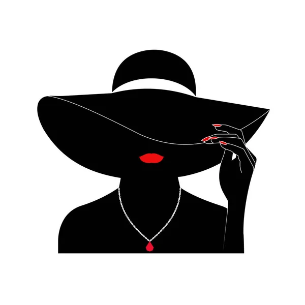 Silhouette Una Signora Elegante Con Cappello — Vettoriale Stock