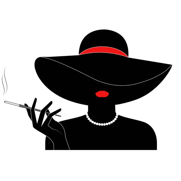 Silhouette Elegant Lady Cigarette Her Hand — Vetor de Stock