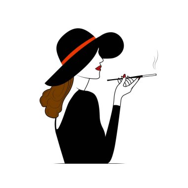 Silhouette of an elegant lady with a cigarette in her hand 