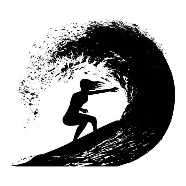 Dalga vektör illüstrasyonunda sörfçü