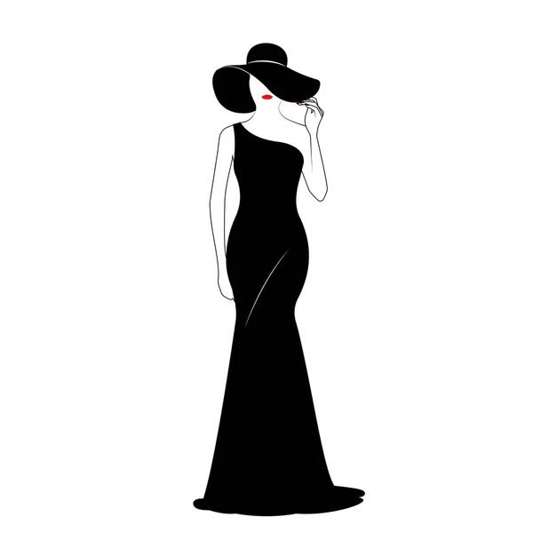 Silhouette Une Dame Dans Une Robe Vectorielle Illustration — Image vectorielle