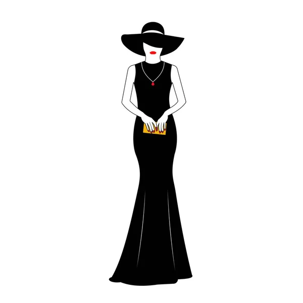 Silhouette Une Dame Dans Une Robe Vectorielle Illustration — Image vectorielle