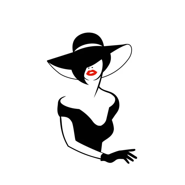 Silhouette Une Dame Dans Chapeau — Image vectorielle