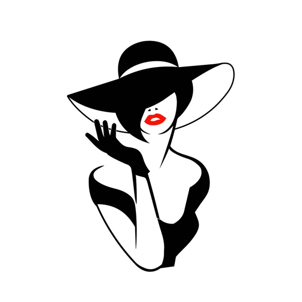 Silhouette Une Dame Dans Chapeau — Image vectorielle