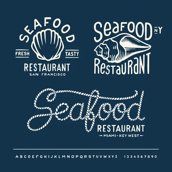 Restaurant de fruits de mer vintage avec alphabet manuscrit — Image vectorielle