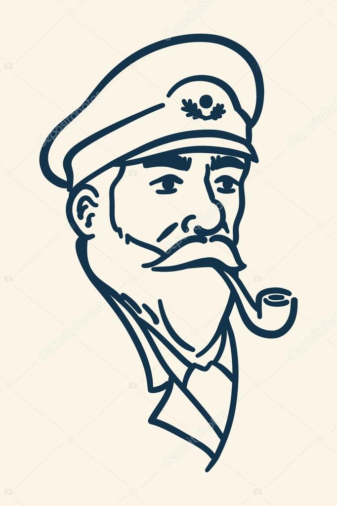 Bearded boat captain smoking pipe illustration