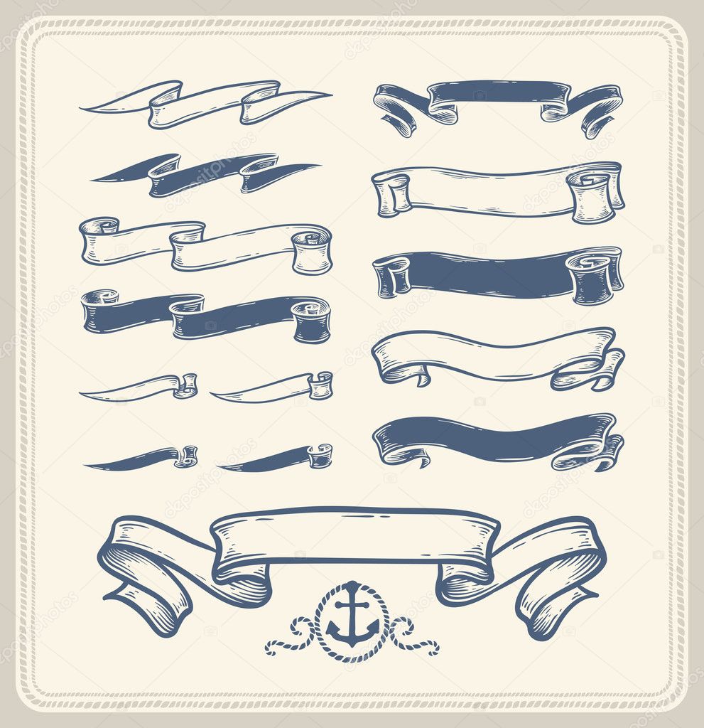 Nautical ribbons over white background.