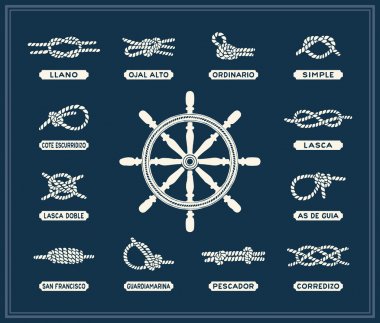 Nautical rope knots set