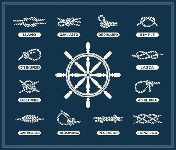 Nautical rope knots set — Stock Vector