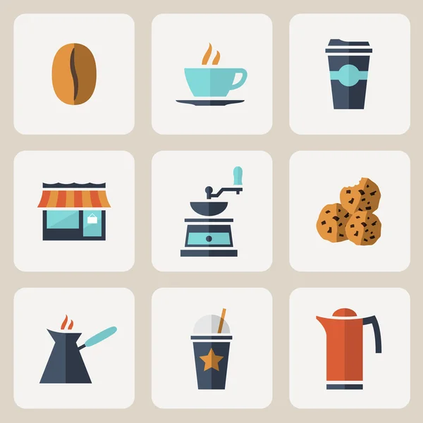 Ensemble d'icônes de café design plat — Image vectorielle