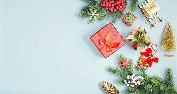 Різдвяний Фон Або Різдвяна Листівка Червона Різдвяна Подарункова Коробка — стокове фото